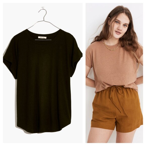Madewell Linen-Blend Asbury Tee M True Black - Picture 1 of 15